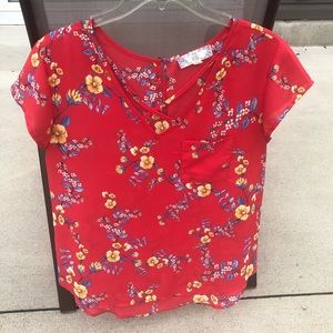 Red Floral Top with Crisscross Front